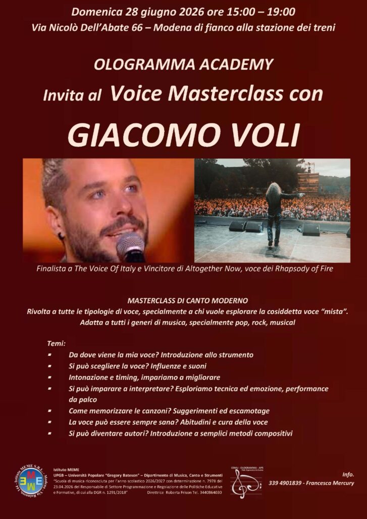 OLOGRAMMA – VOICE MASTERCLASS CON GIACOMO VOLI – MODENA